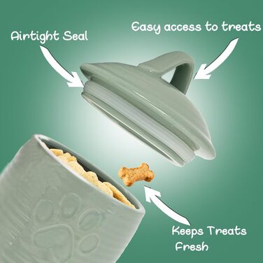 Контейнер для собачих ласощів великого об'єму, герметичний, керамічний, зелений