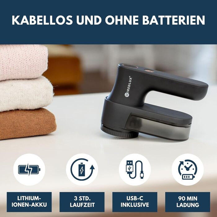 Електричний видальник ворсу та котушок для одягу – 3 швидкості, LED-дисплей, USB-зарядка, портативний видальник ворсу з подвійним захистом, Charcoal