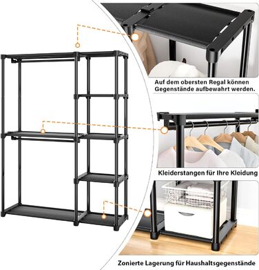 Відкритий шафа для одягу Mavivegue з 4 полицями та вішалкою, чорний - 40x121x161 см