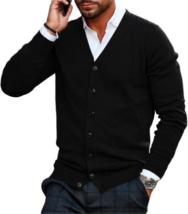 Чоловічий кардиган Runcati без коміра, в'язаний, легкий, перехідний (чорний, XXL)