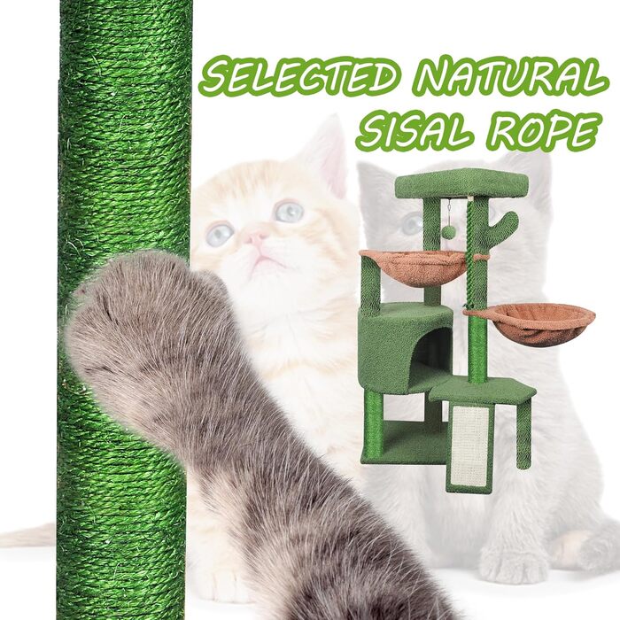 Кігтеточка для котів TWDEPART з ігровим центром, 95 см, зелена