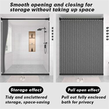 Водонепроникний душовий завіс з льону, антимольний, сірий 100x200 см з гачками