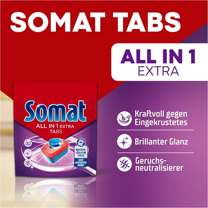 Таблетки для посудомийних машин Somat All in 1 Extra, для блискучого очищення (92 шт)