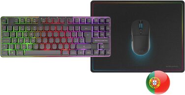 Mars Gaming MCPWTKL: Бездротове ігрове комбо TKL клавіатура + миша з RGB підсвічуванням, 3200DPI, HUANO-Switches, чорний, португальська мова