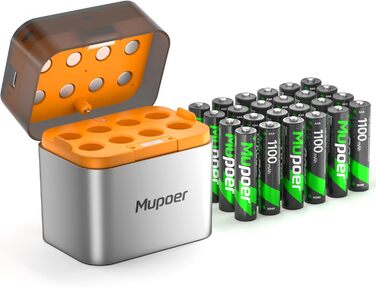 Акумулятори AAA та AA перезаряджувані 16 шт. з зарядним пристроєм, NiMH 1.2V 1100mAh, сумісні з Gigaset, іграшками, раціями, камерами