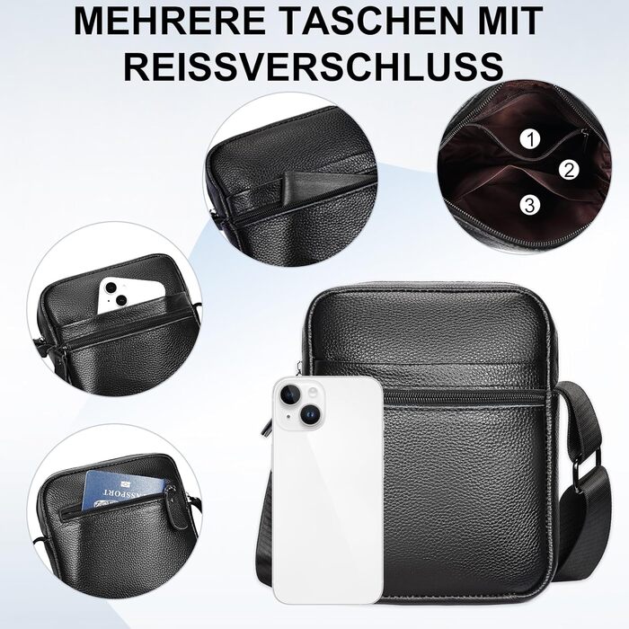 Чоловіча сумка через плече Leathario з натуральної шкіри, велика місткість, чорна