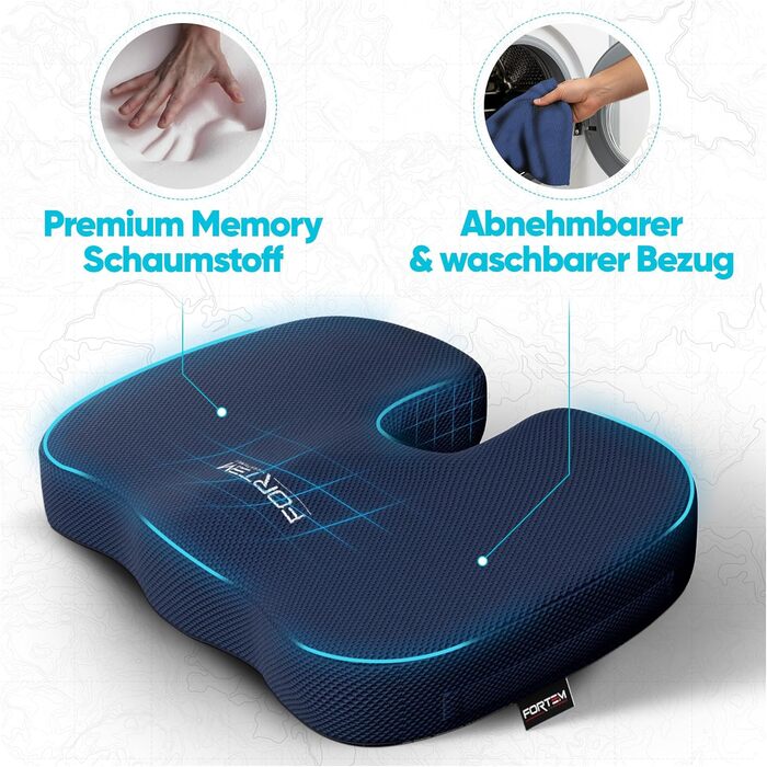 Крісло-подушка FORTEM: м'яке сидіння з memory foam для офісного, ігрового та автомобільного крісла. Знімна наволочка, великий розмір (блакитна сітка)