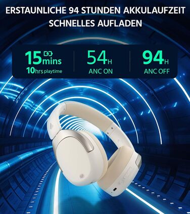 Edifier W830NB Бездротові навушники Over-Ear з ANC -45dB, 94год. акумулятор, LDAC Hi-Res звук, Spatial Audio, швидка зарядка, Bluetooth V5.4 (Слонова кістка)