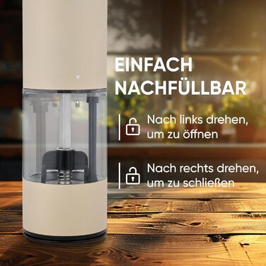 Electric Pepper and Salt Grinder Set - 75 ml Beige Edition - USB-C Rechargeable - 6 Adjustable Grind Sizes - Stylish Beige Stainless Steel Design with LED Light
