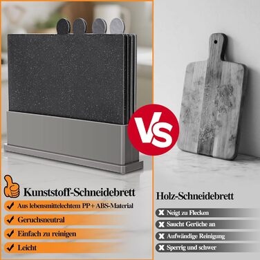 Набір обробних дощок MASTERTOP, 4 шт. з підставкою, індексовані, придатні для миття в посудомийній машині, великі кухонні дошки для риби, м'яса, овочів, фруктів