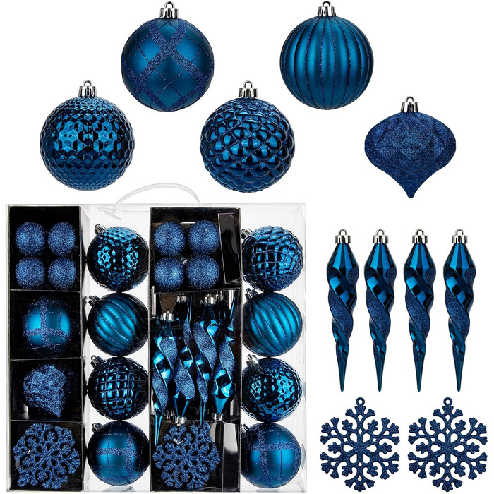 50 шт. прикрас для ялинки: сині ялинкові кулі, міцні, для різдвяного декору