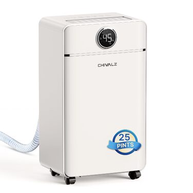 Електричний осушувач повітря CHIVALZ Ivory, 12л/добу, для приміщень до 30м², з таймером на 24 години та автоматичним розморожуванням