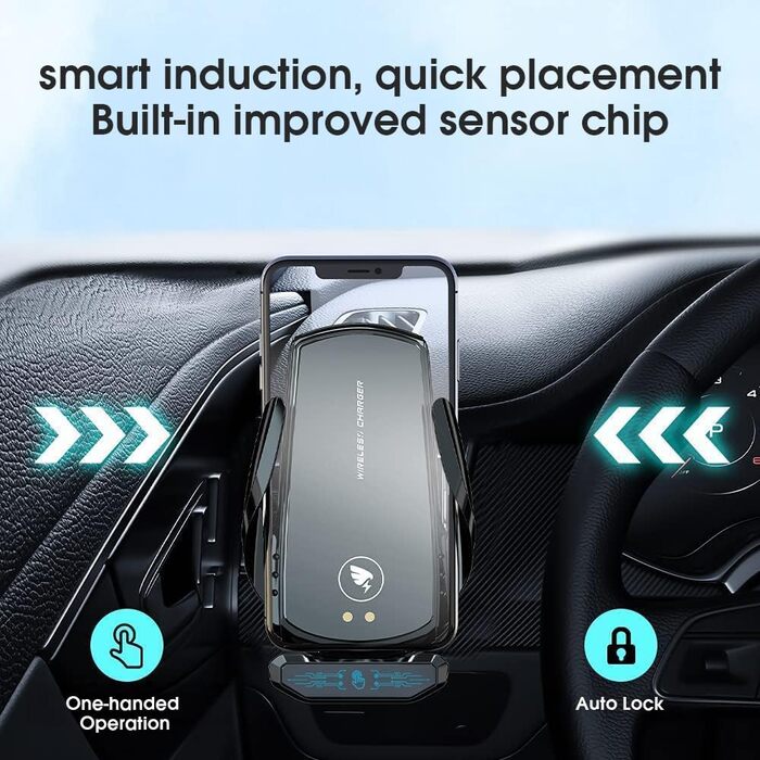 Бездротовий автомобільний зарядний пристрій AmazeFan 15W Qi, тримач для телефону, 360° обертання, сумісний з iPhone, Samsung, Huawei та іншими.
