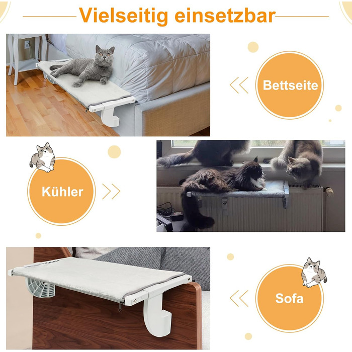 Cat Bed Balcony Window Hammock for Radiator/Heater, 67.5 * 34.5cm Window Hammock for Cats, Cat Window Bed, Window Spots, Cat Bed, Window Sill, Window Bed Spot (L)