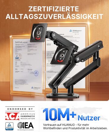 Кронштейн для двох моніторів HUANUO FlowLift Pro MechaSpring, 13–32 дюйми, до 9 кг, VESA 75/100 мм, регулювання нахилу, повороту та обертання, для геймінгу та офісу