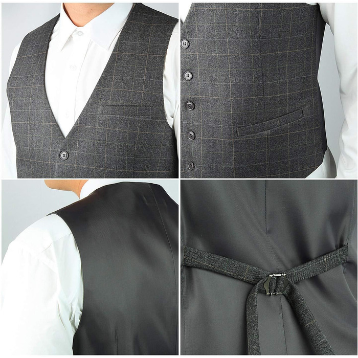 Жилет для чоловіків HISDERN з візерунком у клітинку, для весілля та офіційних заходів, бавовна, світло-сірий, 3XL