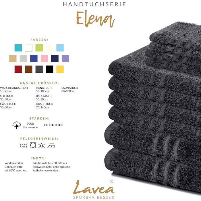 Набір рушників Lavea Elena, 10 шт., 100% бавовна, антрацит - рушники, пілочки, рушники для гостей, рукавички для вмивання, м'які, швидковисихаючі, Oeko-Tex