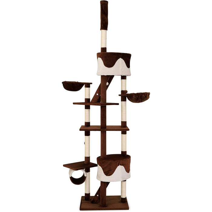 Котячий будиночок Lionto XXL з сизалю та плюшу: багатоярусний комплекс для котів з гамаком, тунелем та іграшками (колір: коричневий/бежевий, 230-250 см)