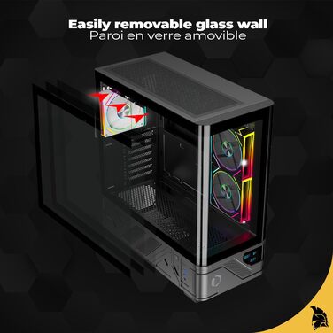 Корпус для ПК Empire Gaming ECM252 Mid Tower з цифровим дисплеєм (температура CPU/GPU, RPM) - 3 ARGB вентилятори - ATX/Micro-ATX/ITX - USB C (Чорний)