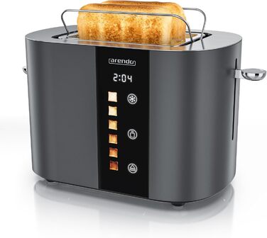Тостер Arendo з нержавіючої сталі, 2 відділення, сенсорний екран, подвійні стінки, 800 Вт, підставка для тостів, 6 рівнів підсмажування, центрування хліба, індикатор часу, функція пам'яті (Колір: Cool Grey)
