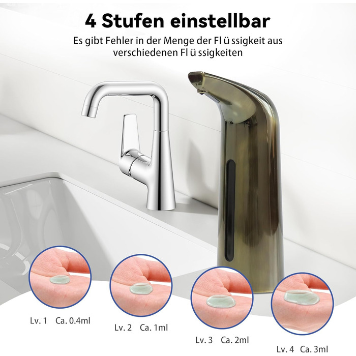 Автоматичний безконтактний дозатор мила з 4 рівнями регулювання, 400 мл, електричний, на батарейках, для встановлення на стіл, з інфрачервоним датчиком (Бронзовий), 400 мл, Бронза