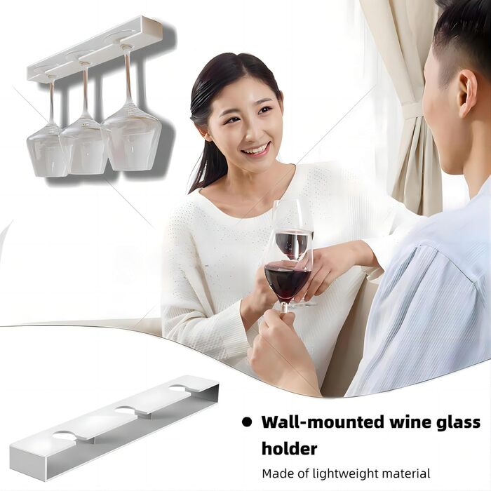 Кріплення для келихів вина на шию, самоклеючі тримачі для келихів, підвісна полиця для келихів вина, полиця для келихів без свердління під шафу, кріплення для келихів на барі (білий 1, 2)