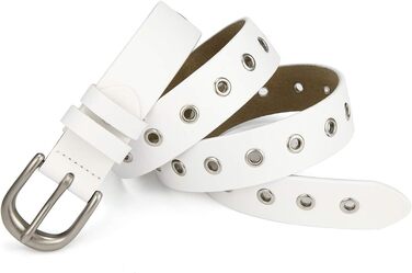 Жіночий шкіряний ремінь з металевою пряжкою для джинсів Dreess, ширина 1.1 см (M: 105 см, підходить для обхвату талії 85-94 см, колір: білий)