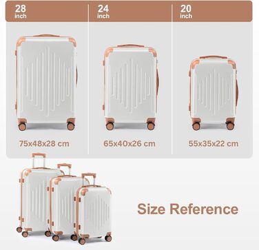 Набір валіз LEADZM 3 шт. з захистом кутів, ABS, телескопічний ручка, ручна поклажа, контрастне забарвлення (кремово-білий)