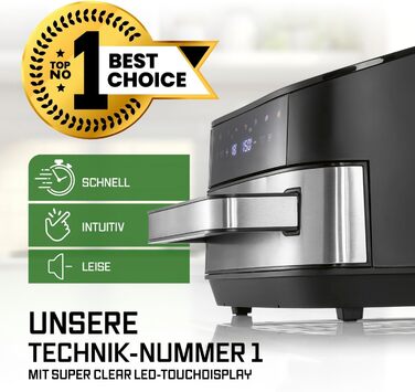 Фритюрниця повітряна GOURMETmaxx AirGenius, 9 л (2 x 4,5 л) з 8 програмами | 2 камери для одночасного приготування | Сенсорний дисплей, для 8 осіб