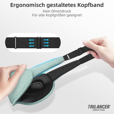 3D маска для сну Trilancer, блокує 99.99% світла, ультрам'яка, для комфортного сну, медитації та подорожей (зелена)