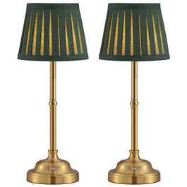 LED Настільна лампа бездротова, димована вінтажна приліжкова лампа, ретро акумуляторна настільна лампа 4000mAh, для дому, бару, вітальні (Золото + Зелений абажур, 2 шт)