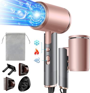Професійний фен 2400W з іонізацією, складний, для подорожей, з насадкою-дифузором та терморегулятором (сірий/рожевий)