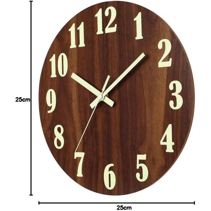 HZDHCLH Funk Wall Clock Silent No Ticking 25 cm Easy to Read Clock for Kitchen, Living Room, Bedroom, Bathroom, Home Office (Wood Color - Electric Wave)