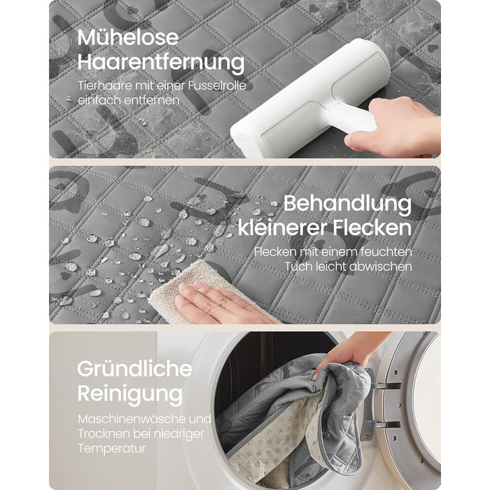 Водонепроникна собача ковдра Feandrea, 178 x 76 см, захист для авто та диванів, машинне прання, антиковзаюча, стегане покриття, сірий PPB025G01 (S 135x76 см)