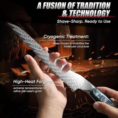 DRAGON RIOT - Професійний кухонний ніж для шеф-кухаря з ручкою з епоксидної смоли, професійний ніж з піхвою (хлібний ніж)