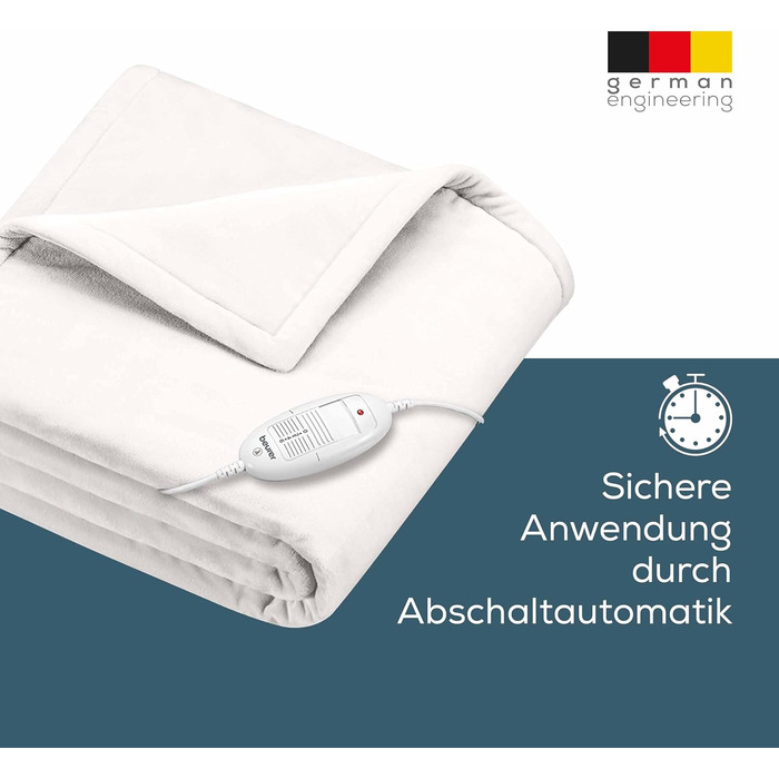 Електрична ковдра Beurer HD 75 з 6 рівнями нагріву, системою безпеки та автовимкненням, 180 x 130 см, біла