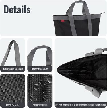 Achilles shopping bag, leisure bag, tote bag made of polyester with zipper, washable & reusable for shopping, sports, pool, beach, 51 cm x 20 cm x 40 cm