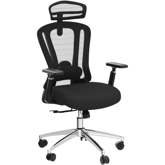 Ергономічне крісло для офісу Farini з регульованою підголовником, крісло для начальника, геймінгове крісло на коліщатках (Pure Black, підголовник)