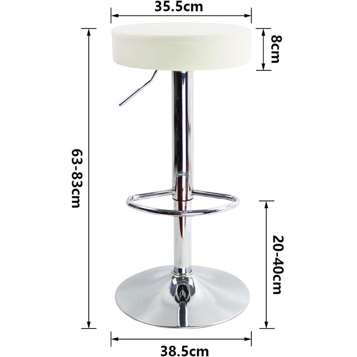 KKTONER Adjustable Height Swivel Bar Stool - SPA, Office & Beauty - PU Leather (White)