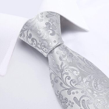 Набір аксесуарів для чоловіків DiBanGu: краватка, хустинка, кафтанчики, краватковий затискач, шовковий паваротний узор, білий / срібний