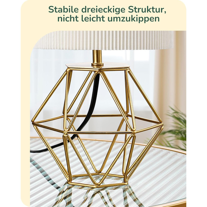 EDISHINE Настільна лампа, сучасний індустріальний дизайн, цоколь E14, вінтаж, для спальні, вітальні, білий & золотий колір (кремово-білий жалюзі + золото)