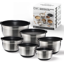 Набір мисок для змішування Cook With Color, 6 шт., нержавіюча сталь, чорний колір, з кришками та неслизьким дном