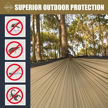 Onewind Premium 11' Camping Zippered Hammock, Single Portable Hammock with Mosquito Net and Tree Straps for Travel, Camping, Backpacking, and Hiking… (Green, 366cm*162cm)