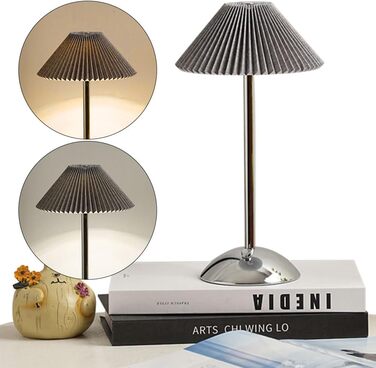 Світлодіодна настільна лампа Starnearby бездротова, з сенсорним димером, акумуляторна, 3 режими світла, вінтажний плетений металевий дизайн для спальні, офісу, тумбочки (Сірий + Срібна база)