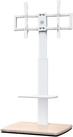 Підставка для телевізора FITUEYES біла з дерев'яною основою, регульована по висоті та поворотна, для телевізорів 32-70 дюймів (плоских та curved), до 40 кг, VESA 600x400