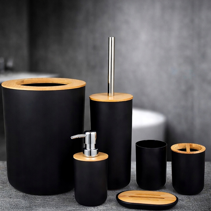 Набір аксесуарів для ванної кімнати (6 предметів): кошик, йоржик для туалету, підставка для зубних щіток та стакан
