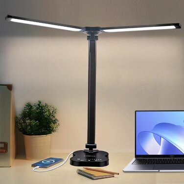 LED лампа настільна LQWELL® QM019, чорна: регулювання яскравості, 5 кольорів, 10 рівнів, USB-зарядка, сенсорне керування, пам'ять, для дітей, офісу