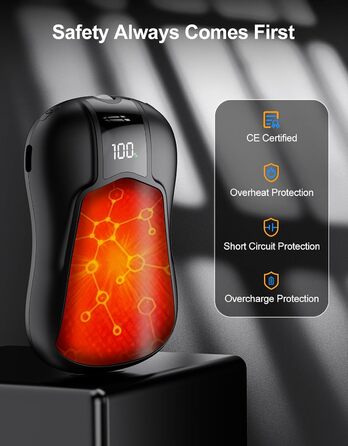 Електричні грілки для рук 2 шт. з акумулятором 10000mAh, подвійний нагрів, 5 температурних режимів, для активного відпочинку, кемпінгу та зими, чорного кольору