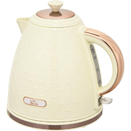 Електричний чайник HOMCOM з нержавіючої сталі, 1.7 л, 360° обертання, фільтр від накипу, захист від сухого кипіння, автоматичне відключення, BPA Free, 2200 Вт, бежевий