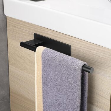 Тримач для рушників на клейкій основі без свердління, 28 см, нержавіюча сталь, срібляний (чорний, одноручний)